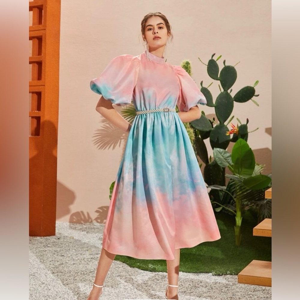 SHEIN Pink and Blue Tie-Dye Midi Dress No tags but never worn